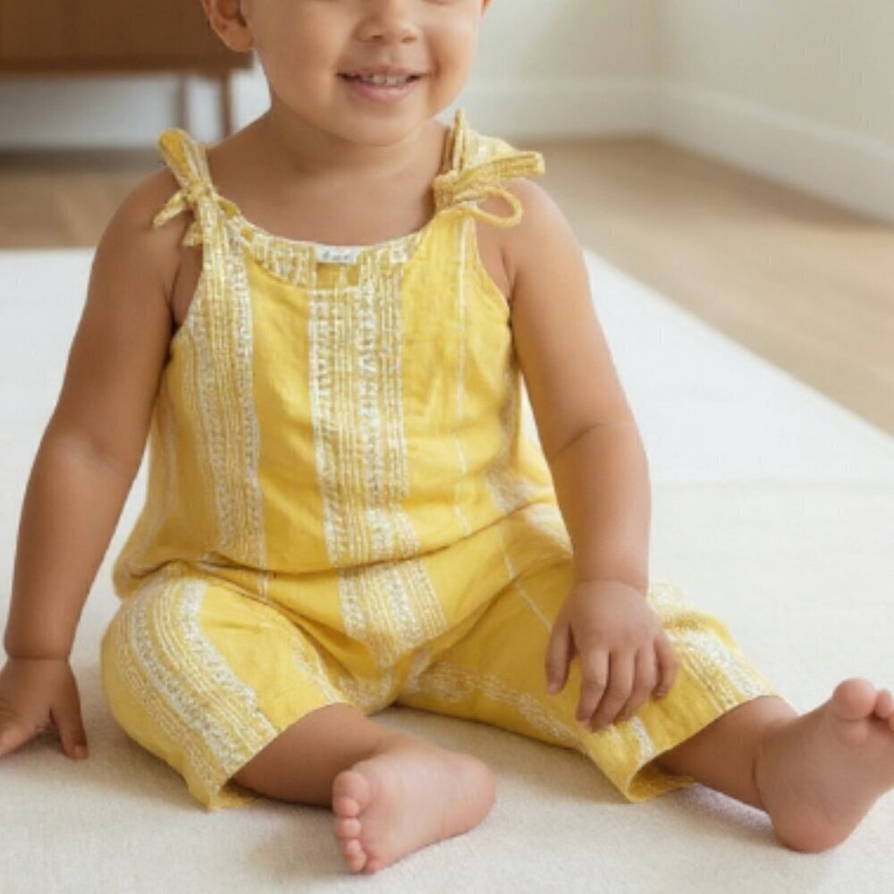 Sissone 100% Cotton Jumpsuit Embroidered Yellow 12 Months Girls One Piece Romper